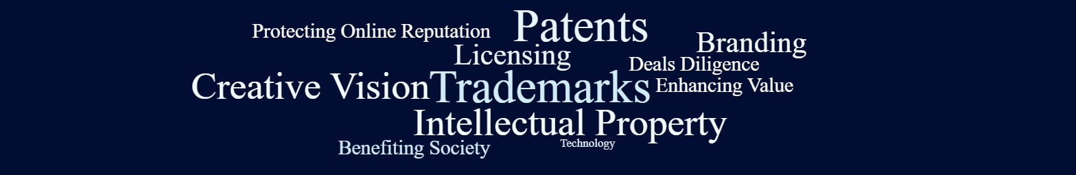 Creative Vision, Benefiting Society, Enhancing Value, Technology, Patents, Licensing, Deals, Diligence, Savvy Sustainable, Protecting Online Reputation, Trademarks, Branding, Intellectual Property